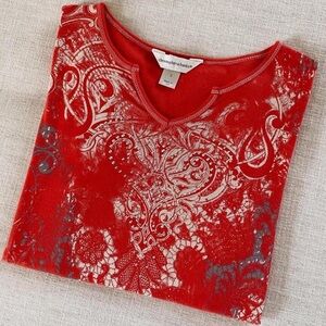 American Vintage Red and Gray Short Sleeve Tee